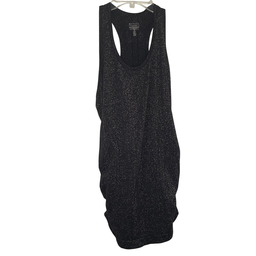 Athleta Medium Metallic Shimmer Black Silver Racerback Tank Top Ruched Side